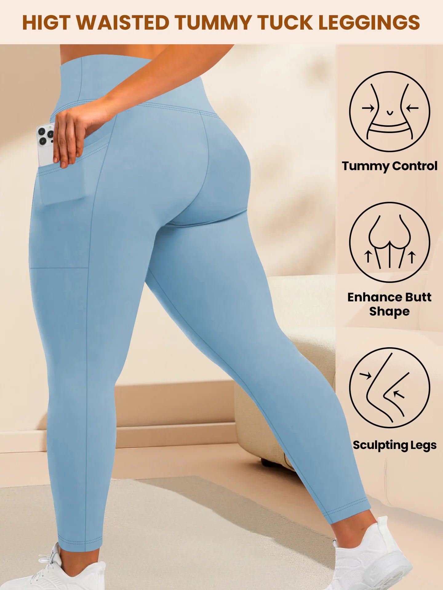 Women's High-Waisted  Butt-Lifting Leggings with Pockets Plus Size
