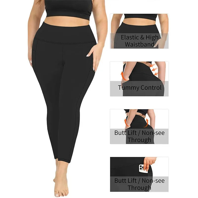 Women's High-Waisted  Butt-Lifting Leggings with Pockets Plus Size