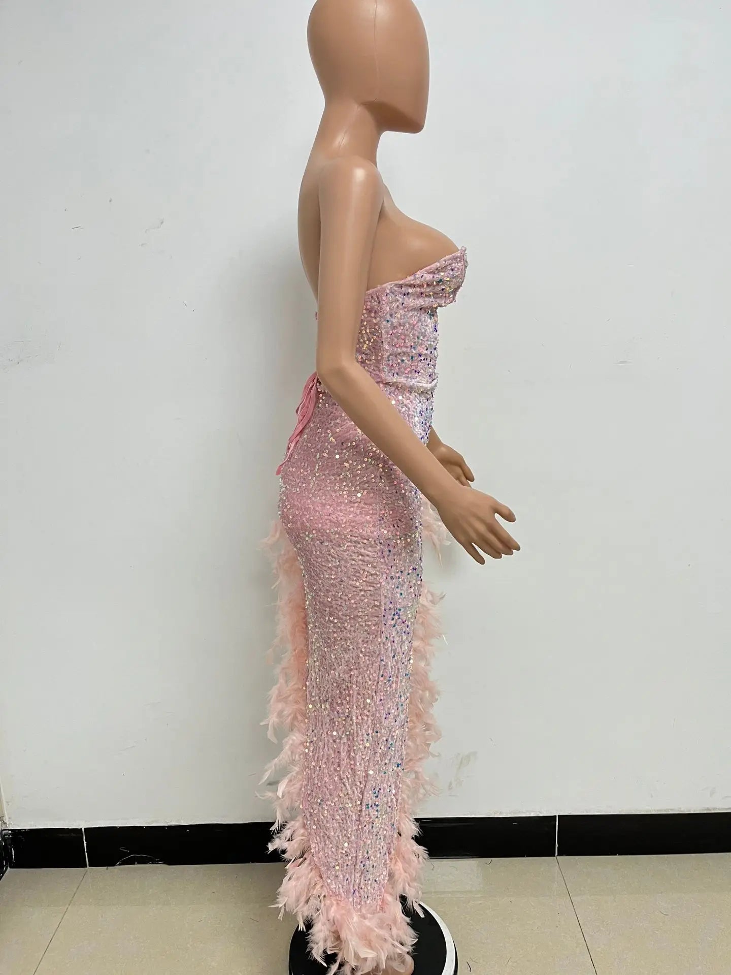 Women Asymmetrical Feather Cocktail Party Dress