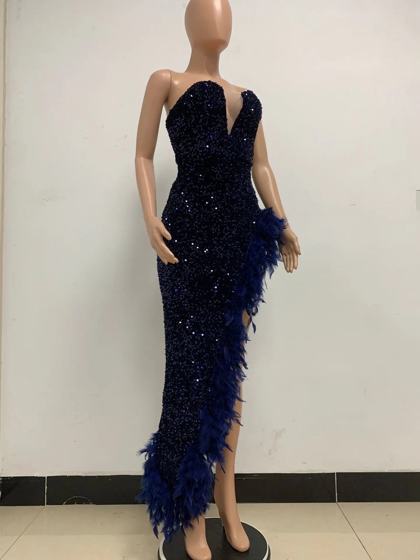 Women Asymmetrical Feather Cocktail Party Dress