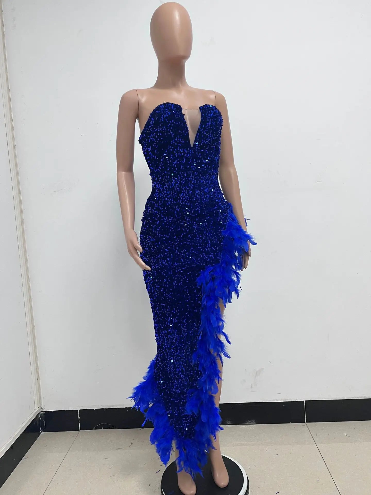 Women Asymmetrical Feather Cocktail Party Dress