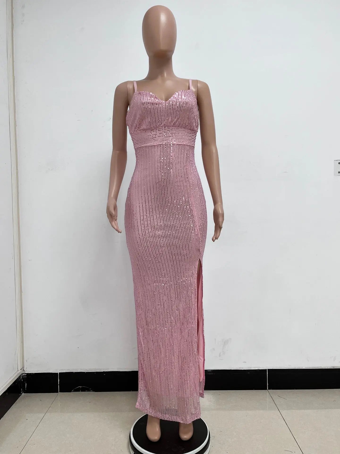Womens Criss-Cross Sequin Elegant Evening Dress