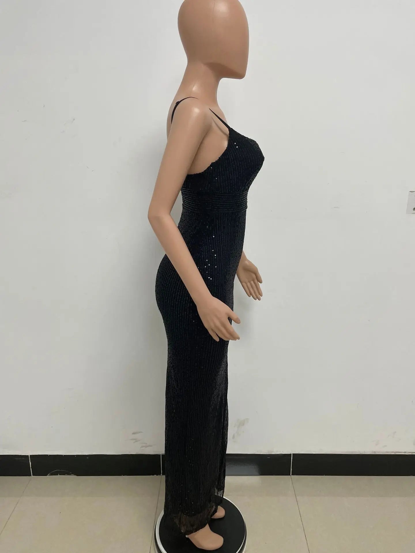 Womens Criss-Cross Sequin Elegant Evening Dress
