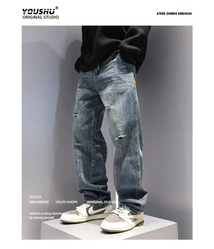 Men's Ripped Baggy Vintage Denim Pants