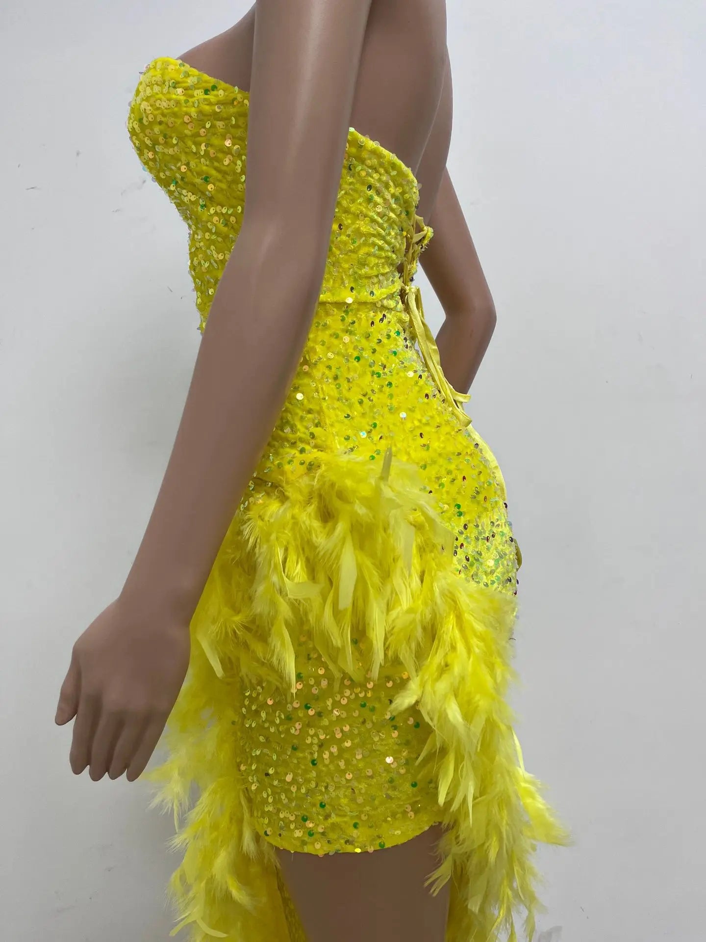 Women Asymmetrical Feather Cocktail Party Dress