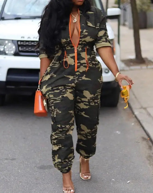 Camouflage Design One Piece Jumpsuit