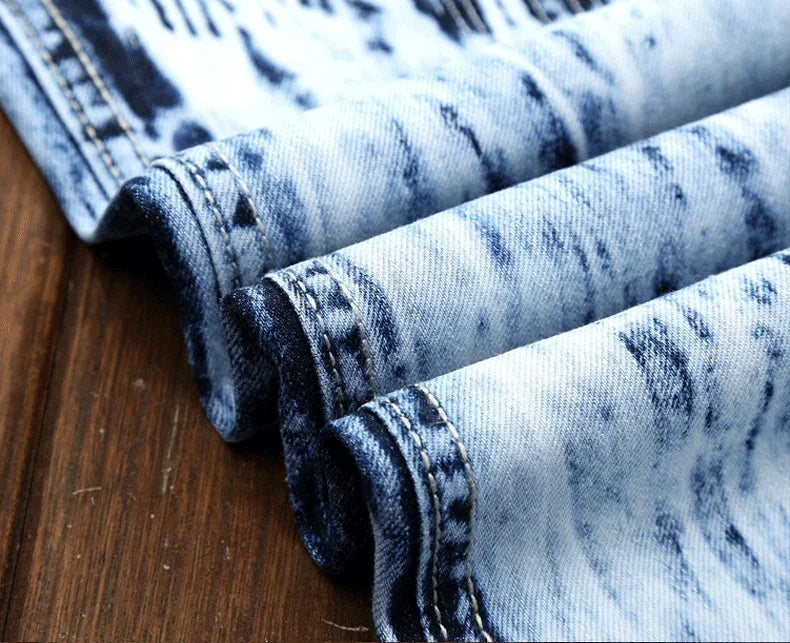 Men's Embroidered Patchwork Ripped Jeans