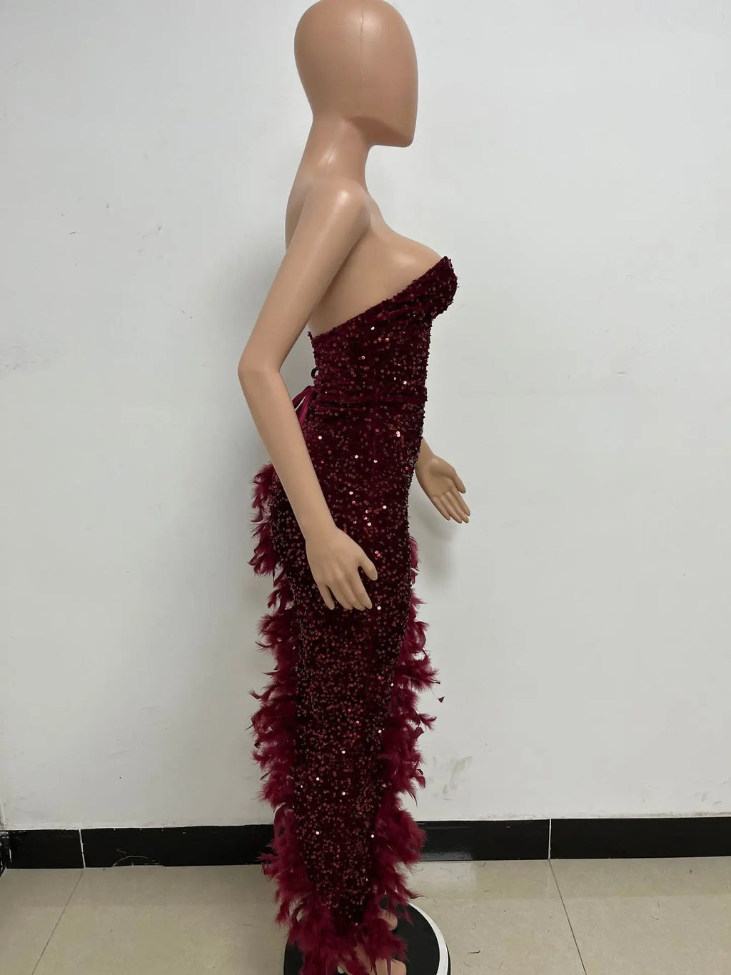 Women Asymmetrical Feather Cocktail Party Dress