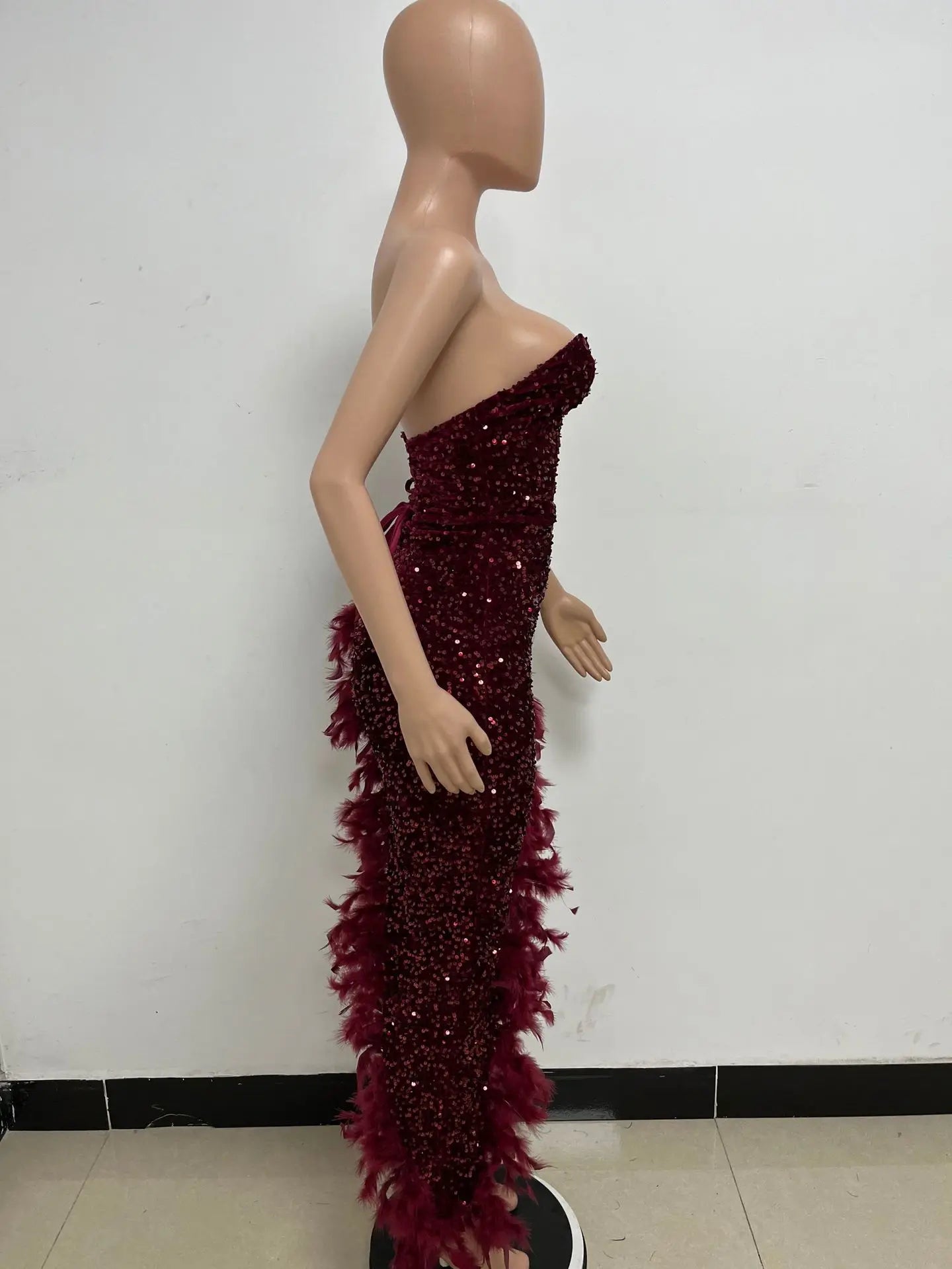 Women Asymmetrical Feather Cocktail Party Dress