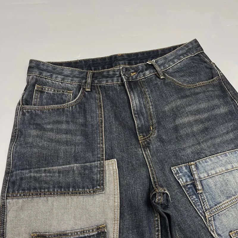 Patchwork Straight Leg Jeans