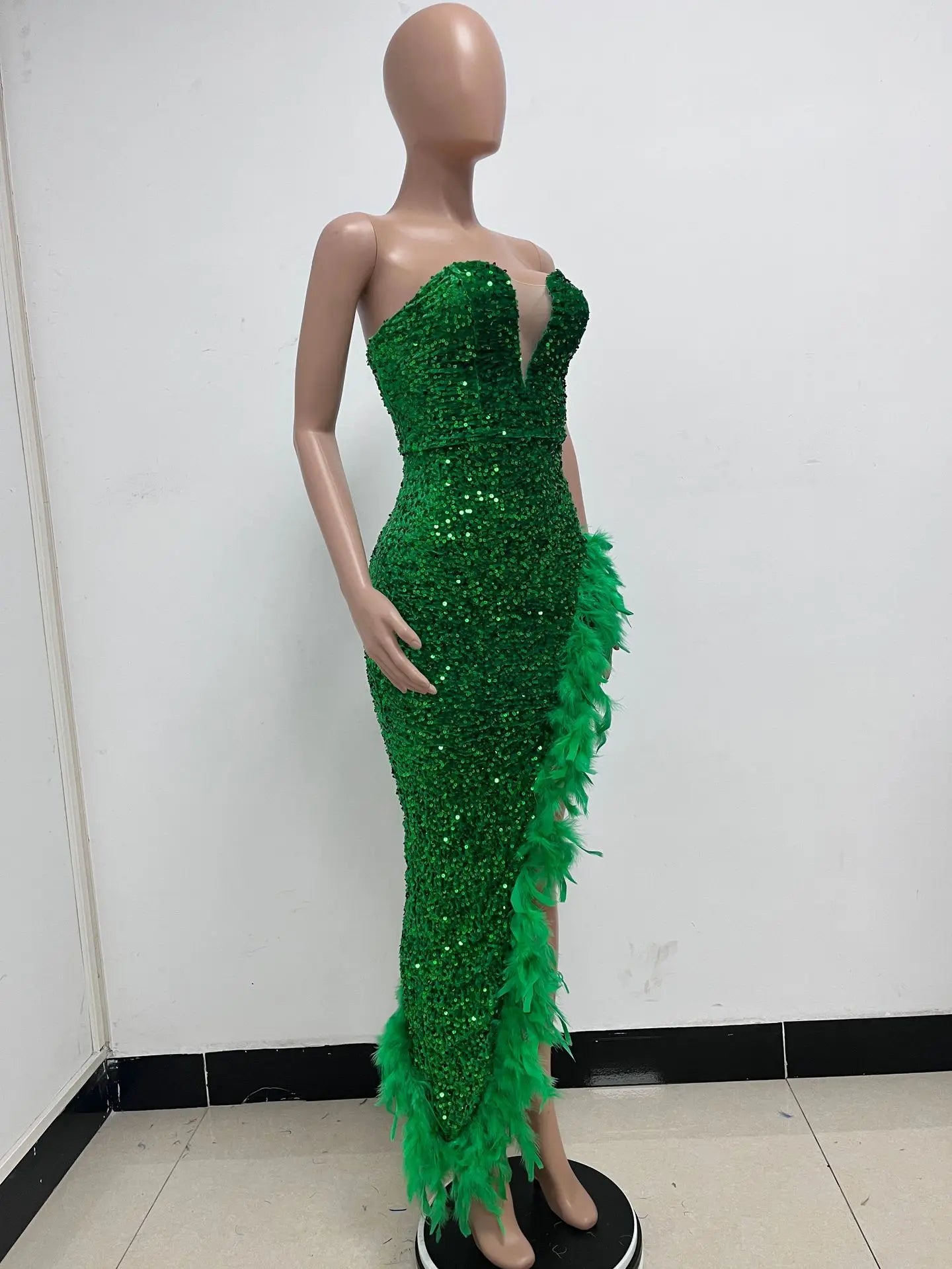 Women Asymmetrical Feather Cocktail Party Dress
