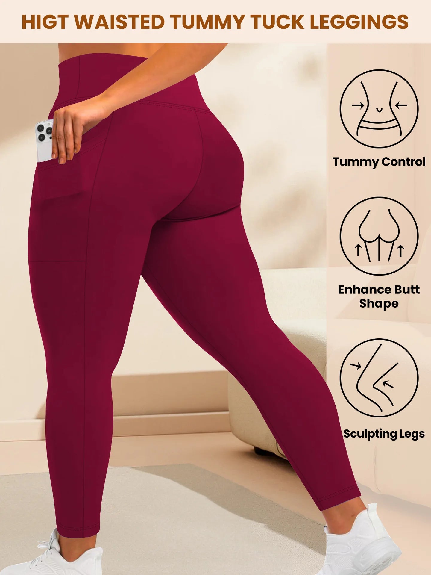 Women's High-Waisted  Butt-Lifting Leggings with Pockets Plus Size