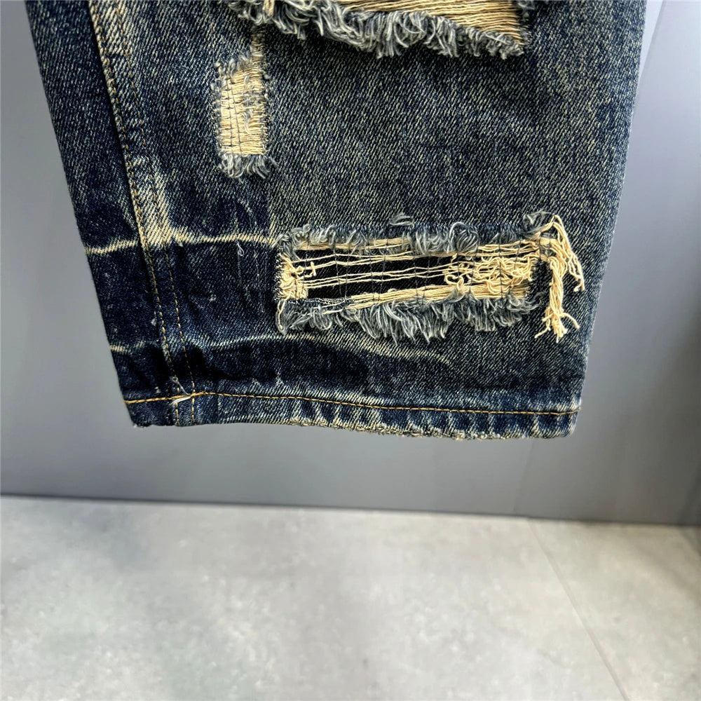 Mens Baggy Distressed Denim Patchwork