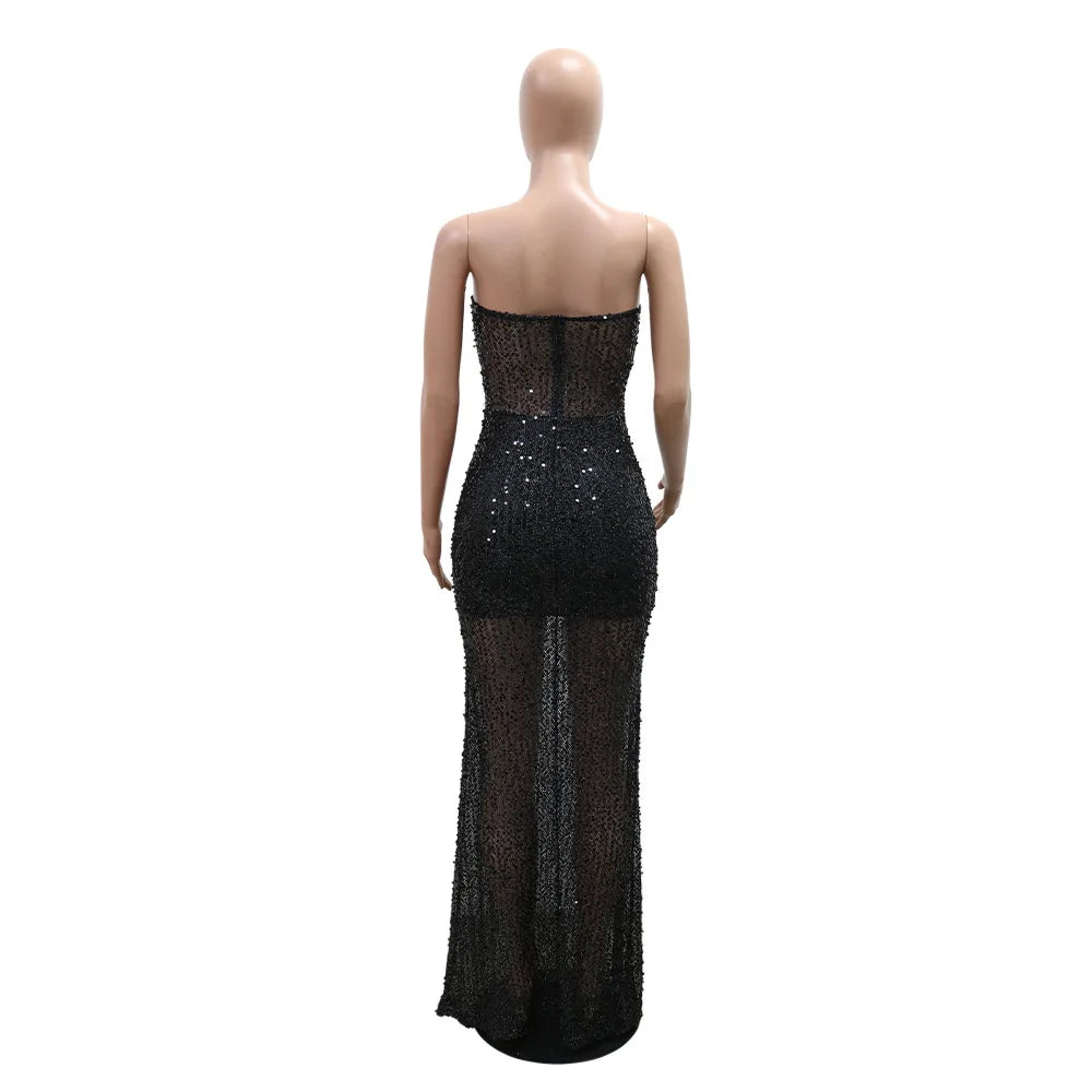 Womens  See-through Evening Maxi Dress