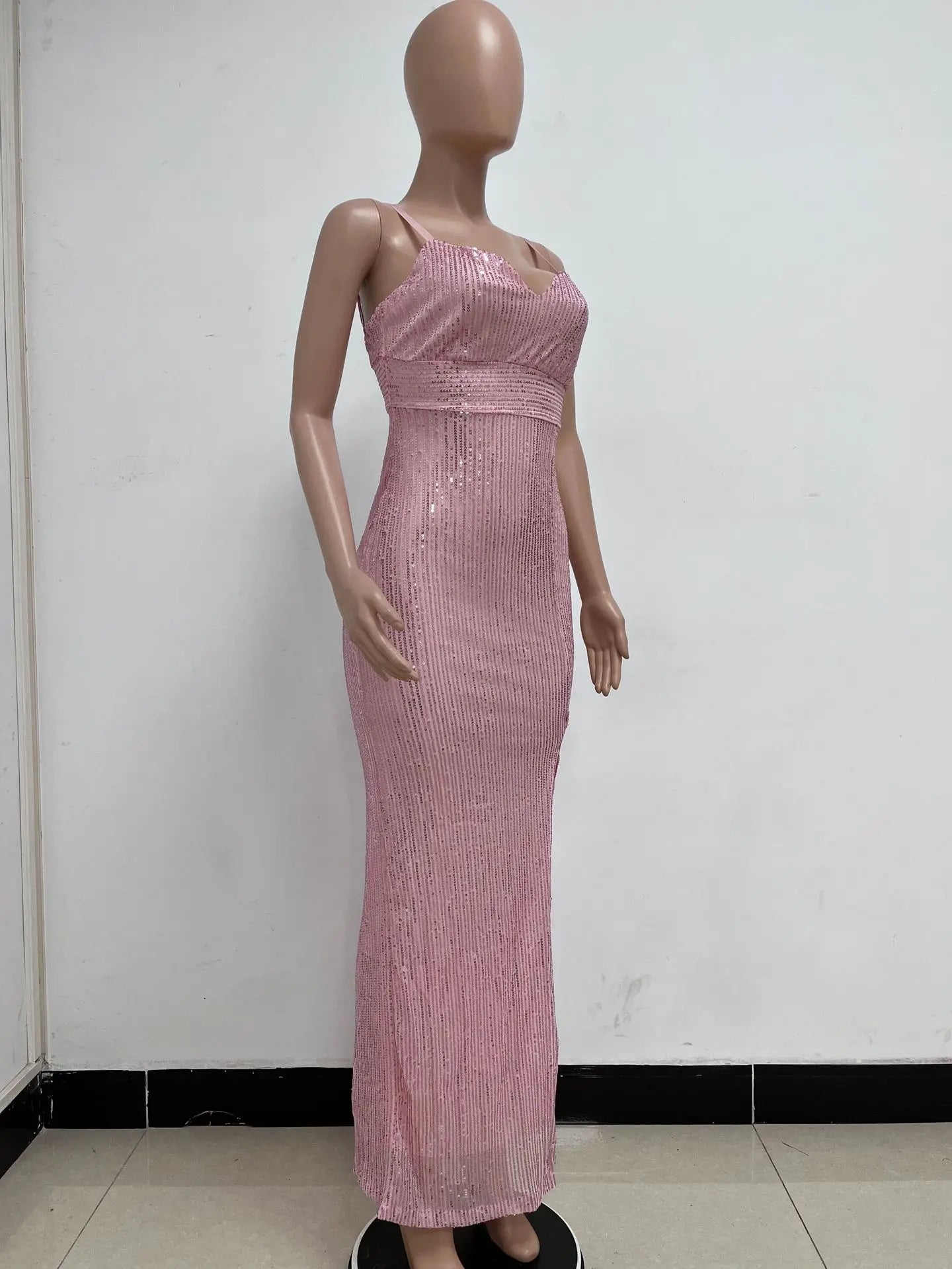 Womens Criss-Cross Sequin Elegant Evening Dress