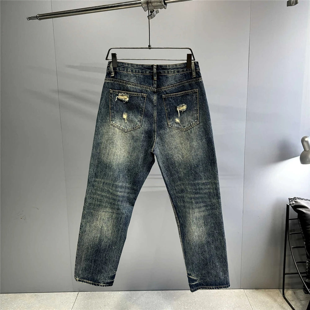 Mens Baggy Distressed Denim Patchwork