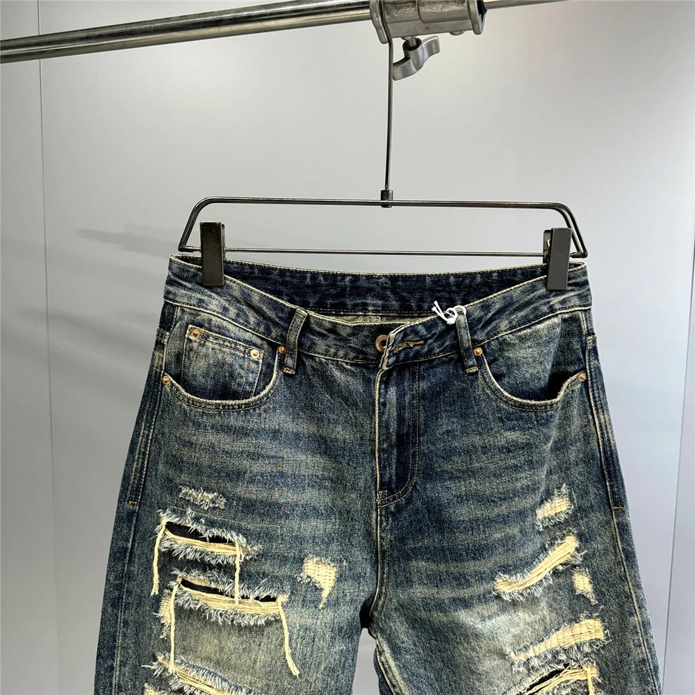 Mens Baggy Distressed Denim Patchwork