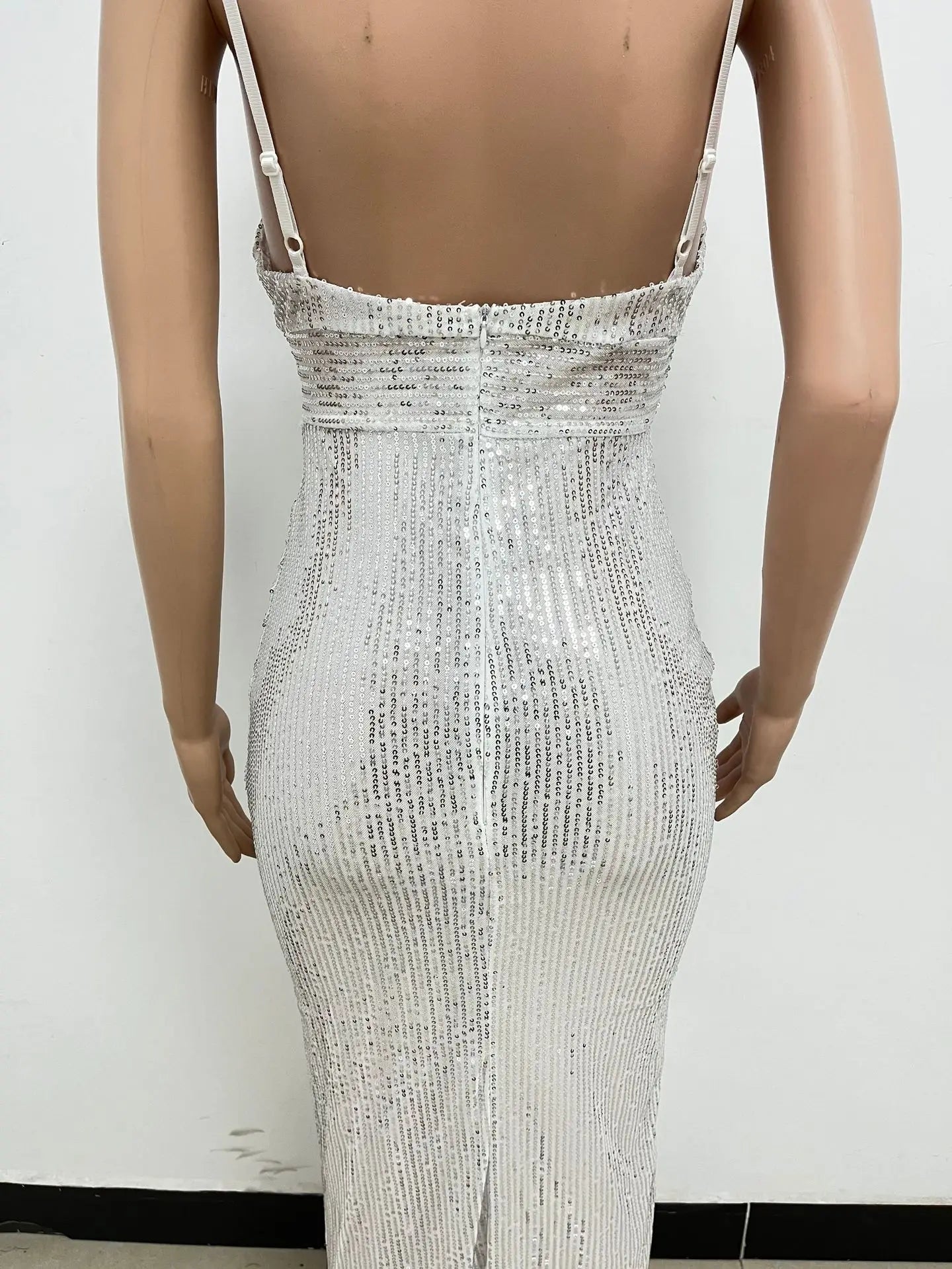 Womens Criss-Cross Sequin Elegant Evening Dress