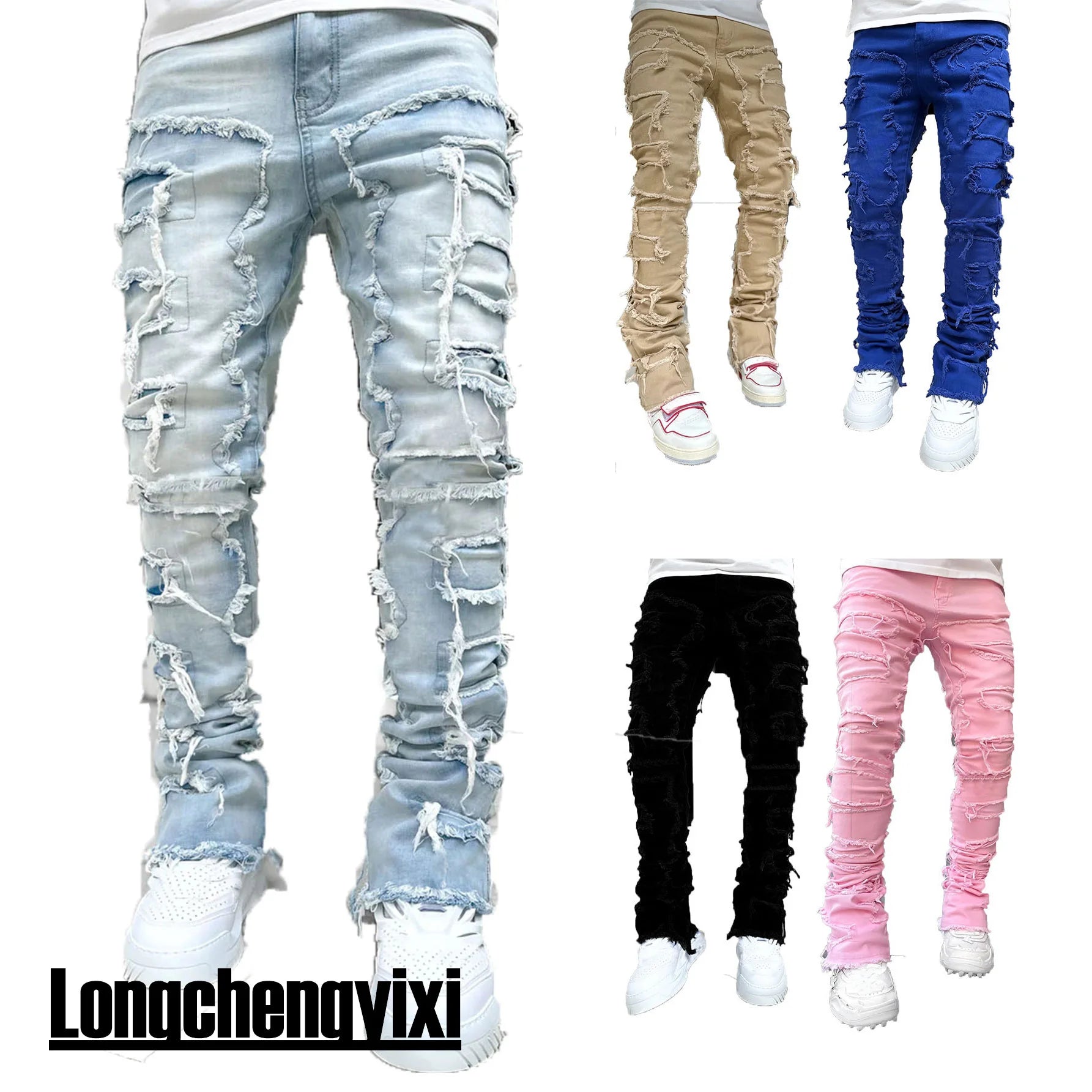 Men's Stacked Jeans Ripped Slim Fit