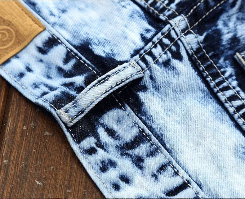 Men's Embroidered Patchwork Ripped Jeans