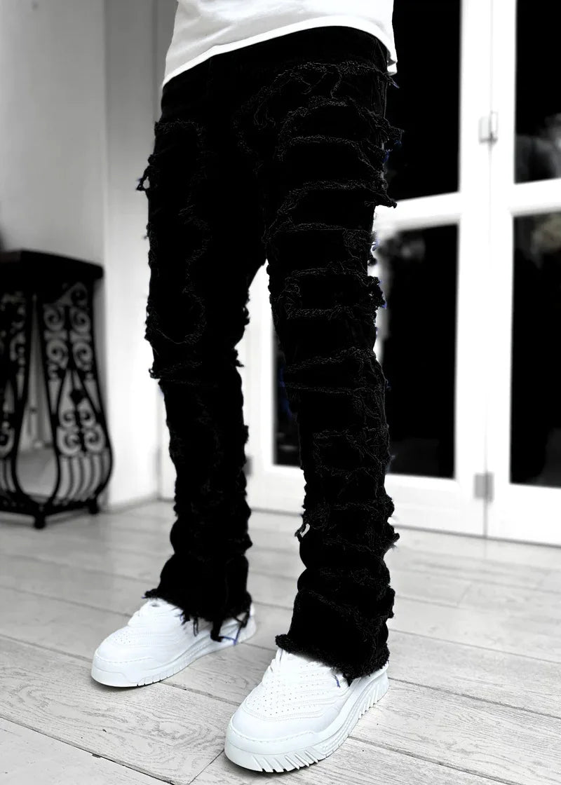 Men's Stacked Jeans Ripped Slim Fit