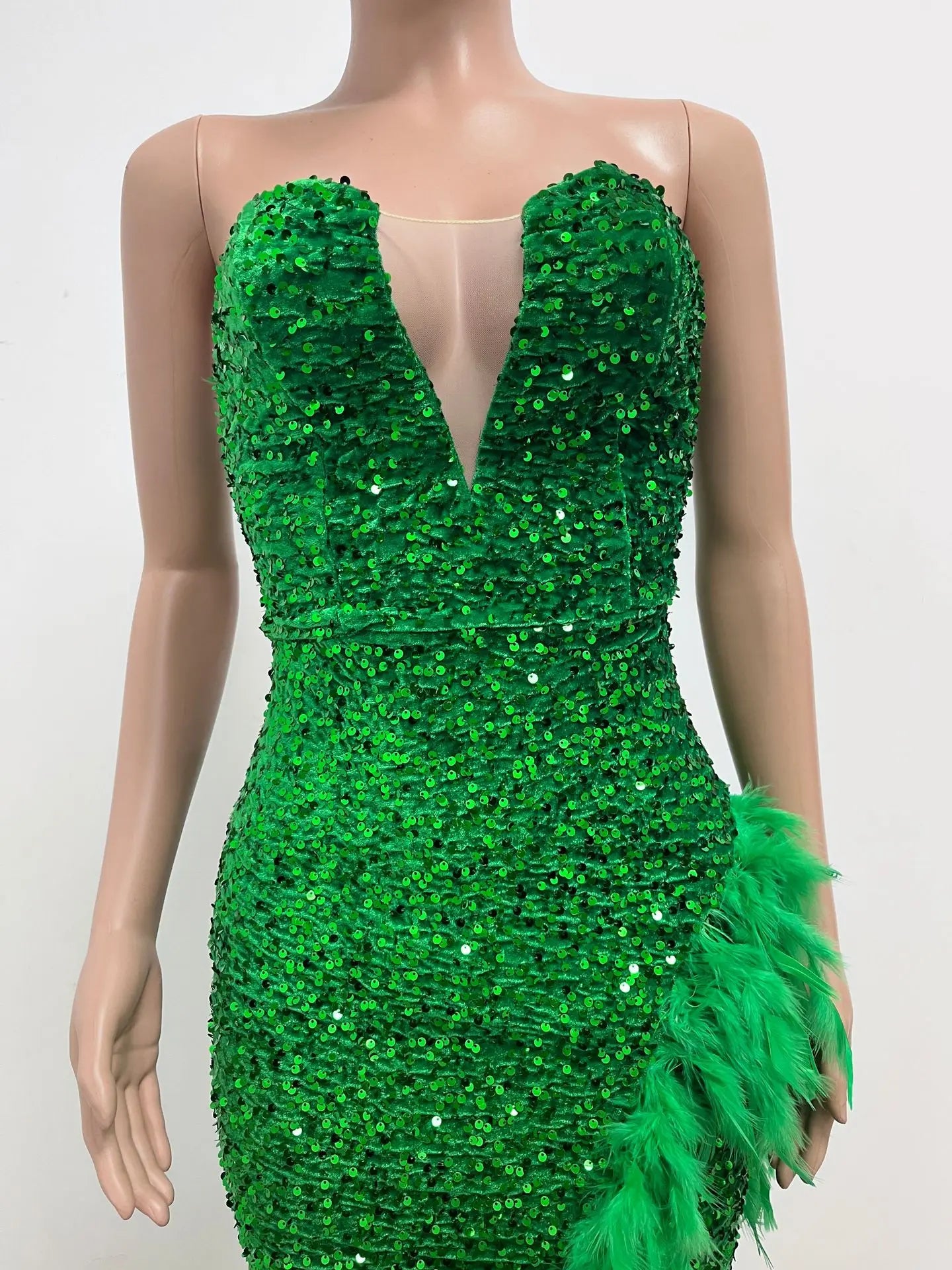 Women Asymmetrical Feather Cocktail Party Dress