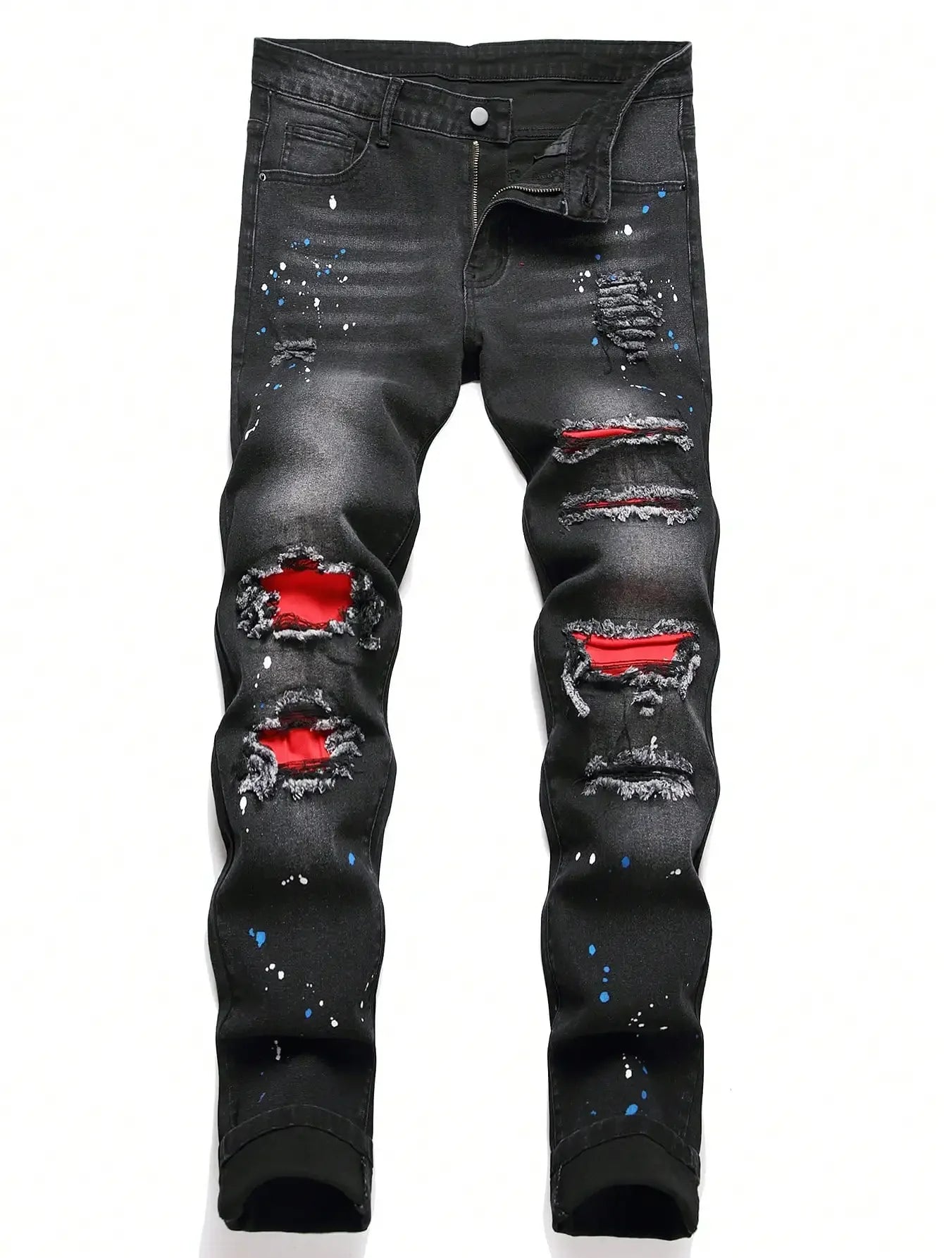 Men Ripped Patchwork Slim Fit Denim