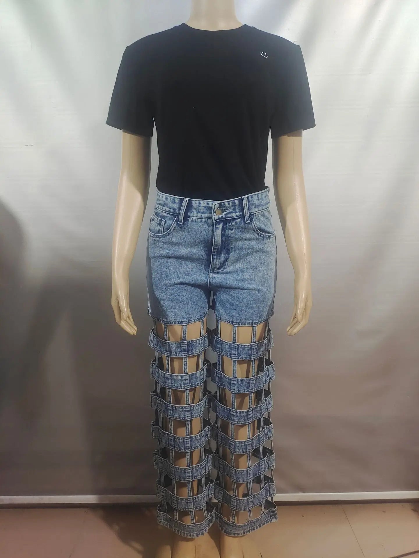 Women Hollow Out High-Waisted Jeans