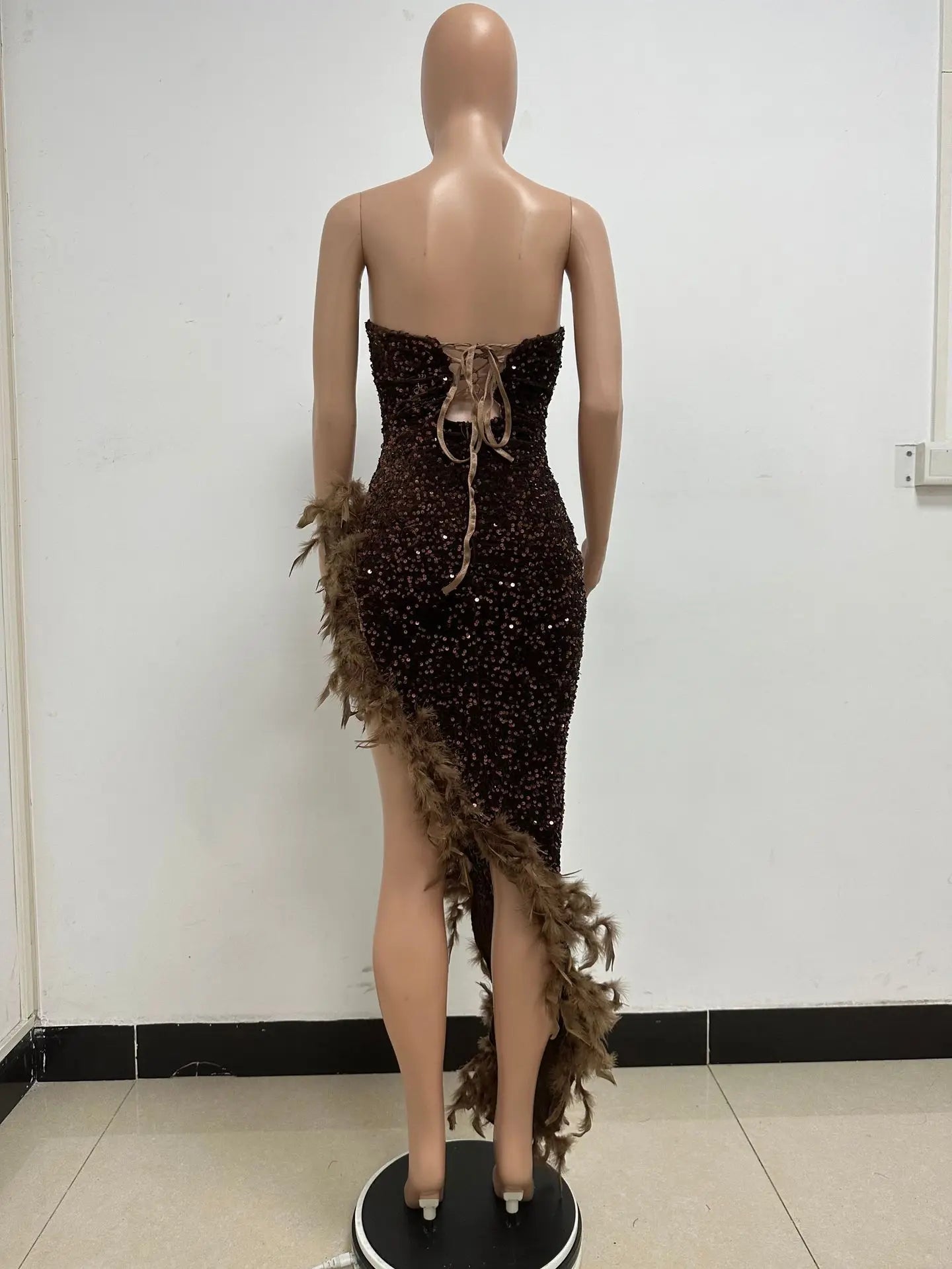 Women Asymmetrical Feather Cocktail Party Dress