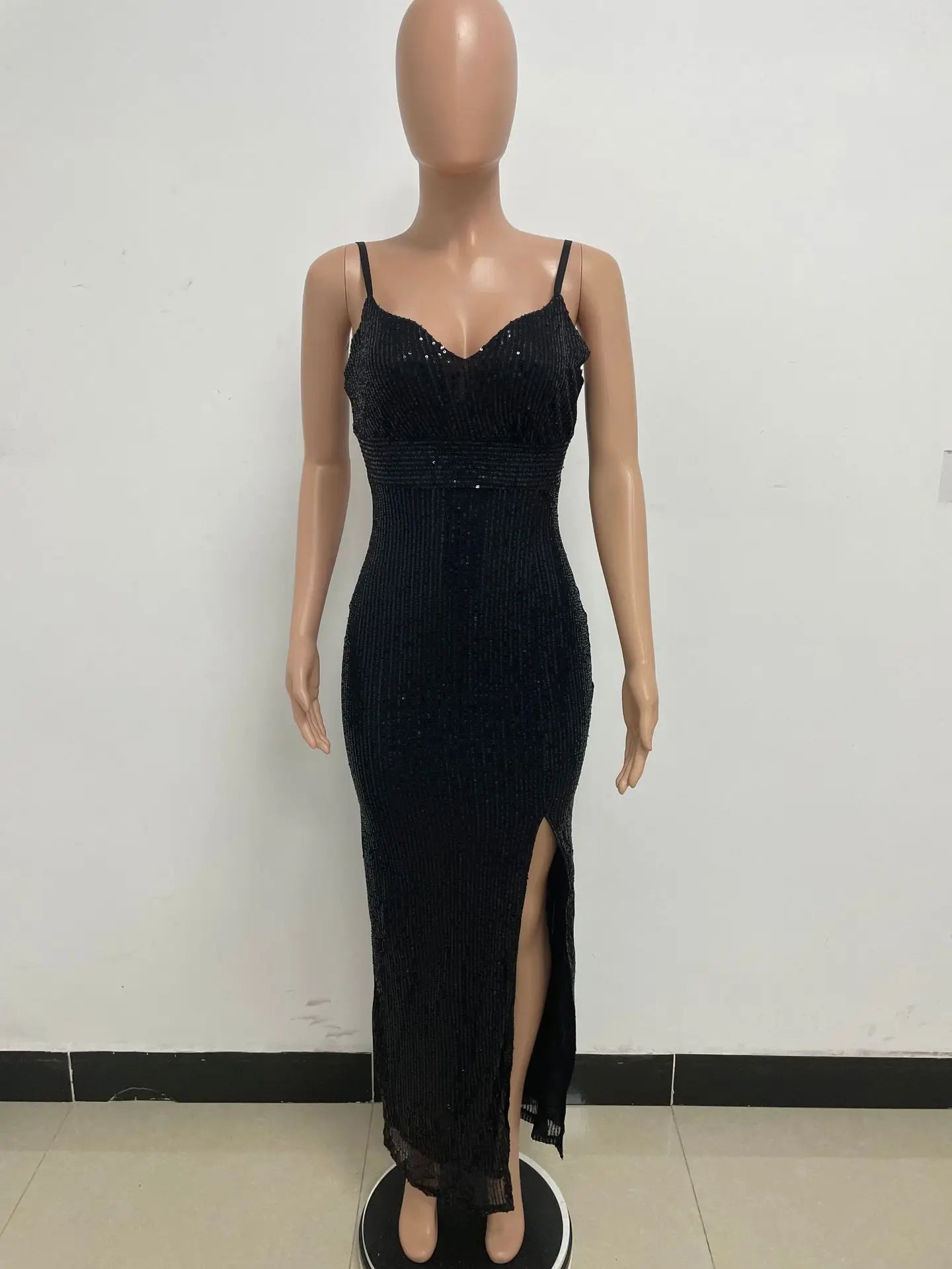 Womens Criss-Cross Sequin Elegant Evening Dress