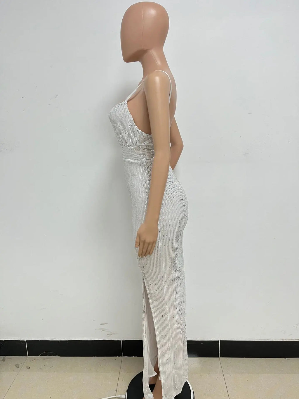 Womens Criss-Cross Sequin Elegant Evening Dress
