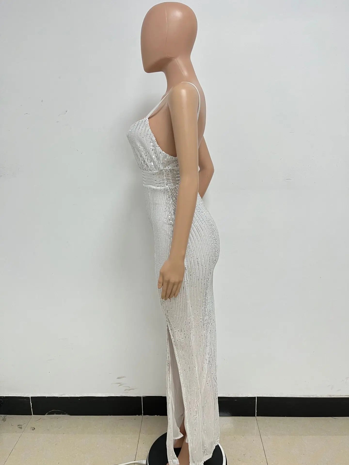Womens Criss-Cross Sequin Elegant Evening Dress