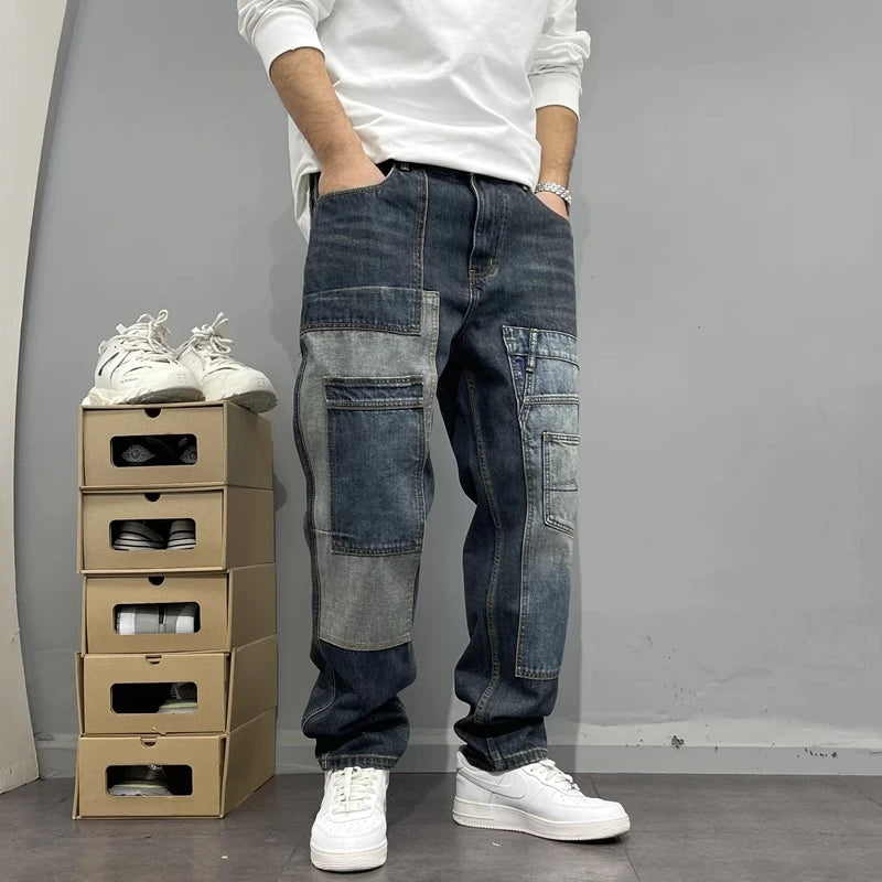 Patchwork Straight Leg Jeans