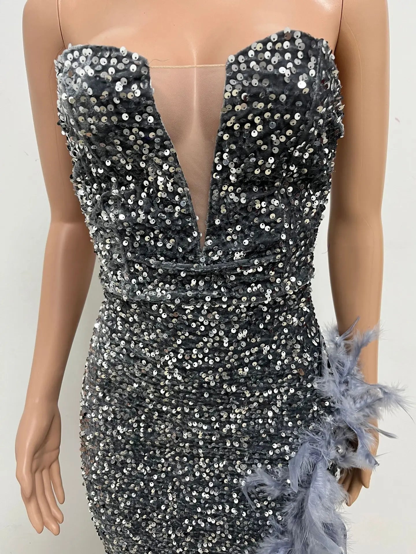 Women Asymmetrical Feather Cocktail Party Dress