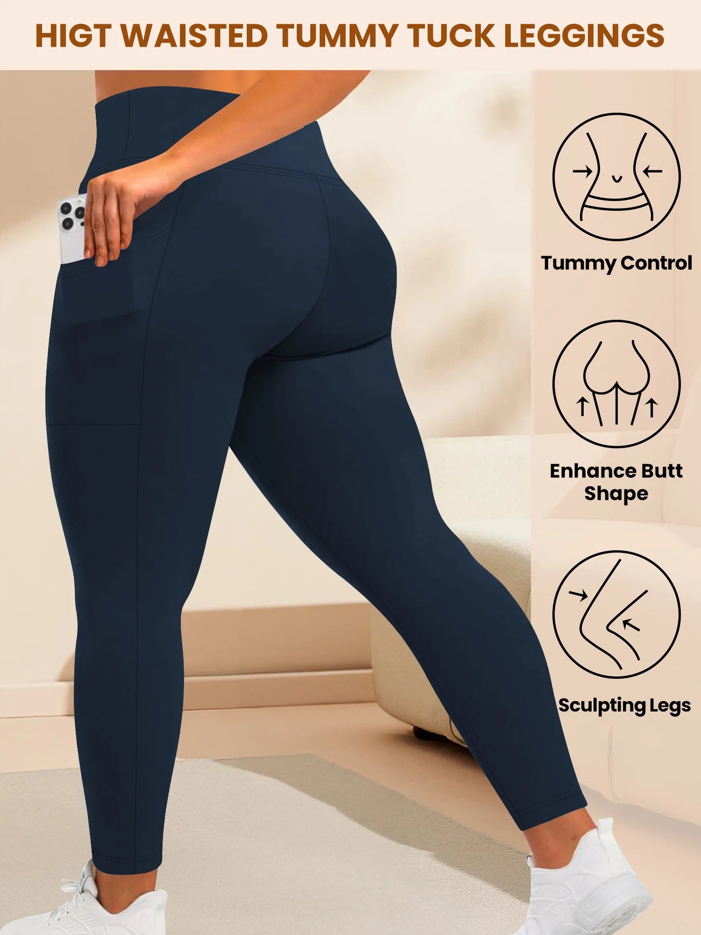 Women's High-Waisted  Butt-Lifting Leggings with Pockets Plus Size
