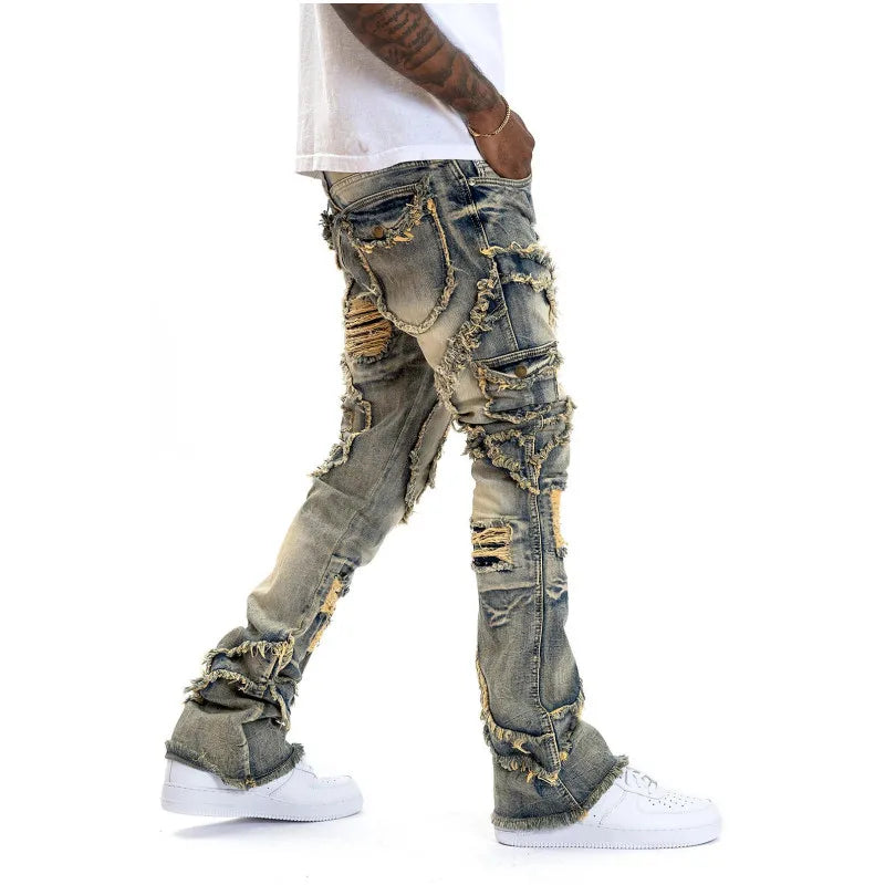 Men Stacked Distressed Slim Fit Jeans