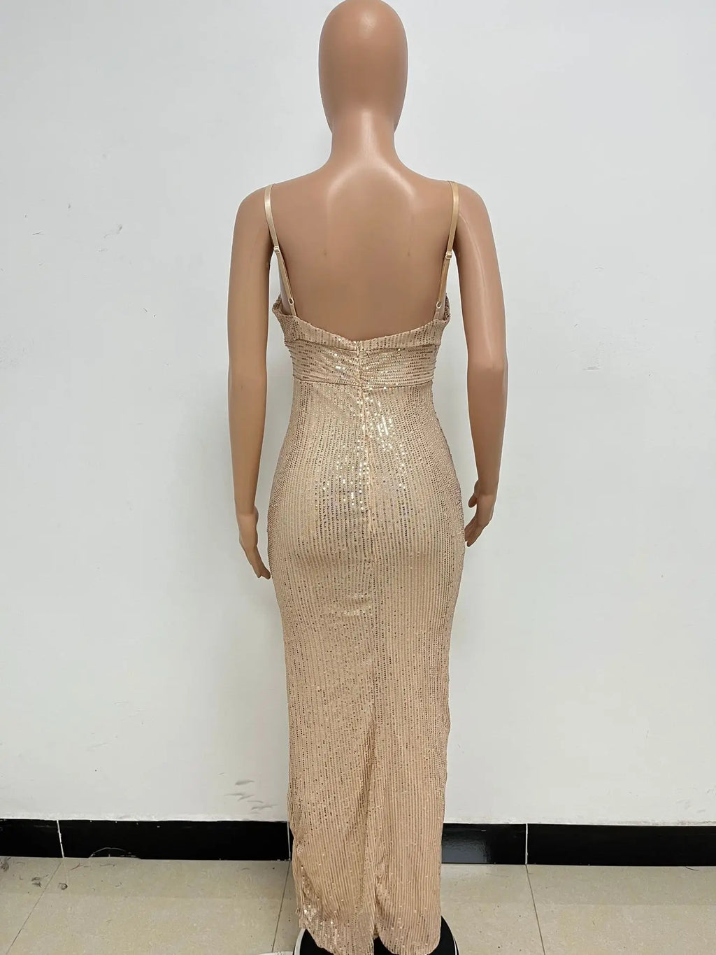 Womens Criss-Cross Sequin Elegant Evening Dress