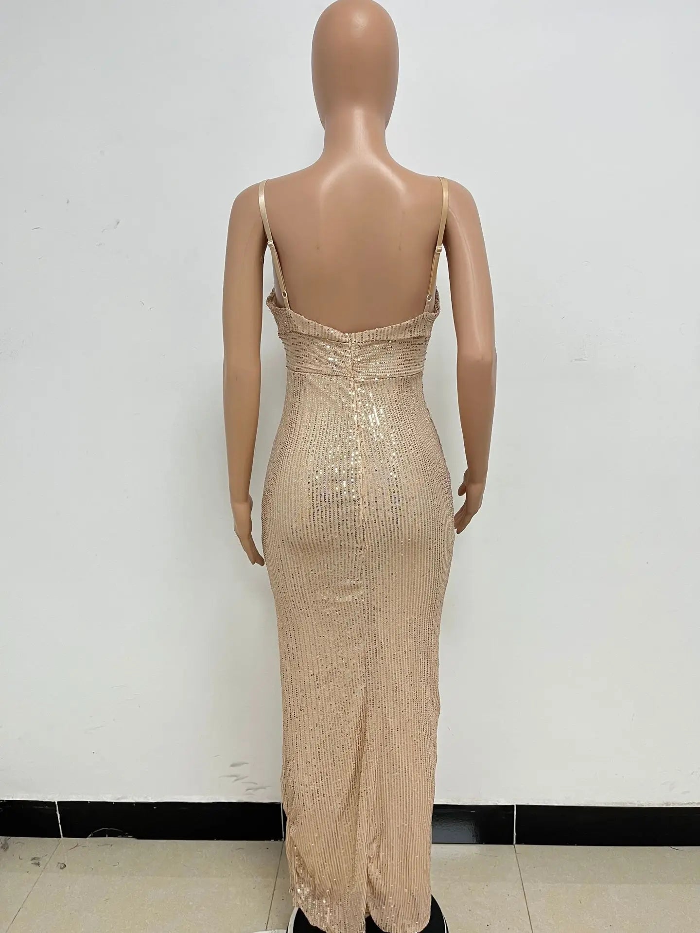Womens Criss-Cross Sequin Elegant Evening Dress