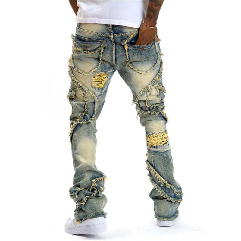 Men Stacked Distressed Slim Fit Jeans