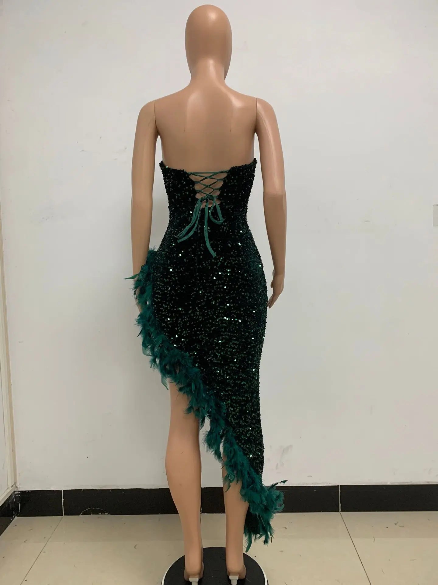 Women Asymmetrical Feather Cocktail Party Dress