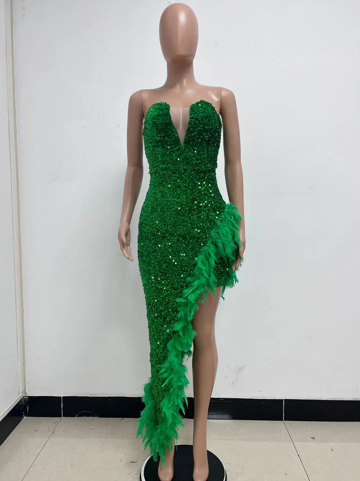 Women Asymmetrical Feather Cocktail Party Dress