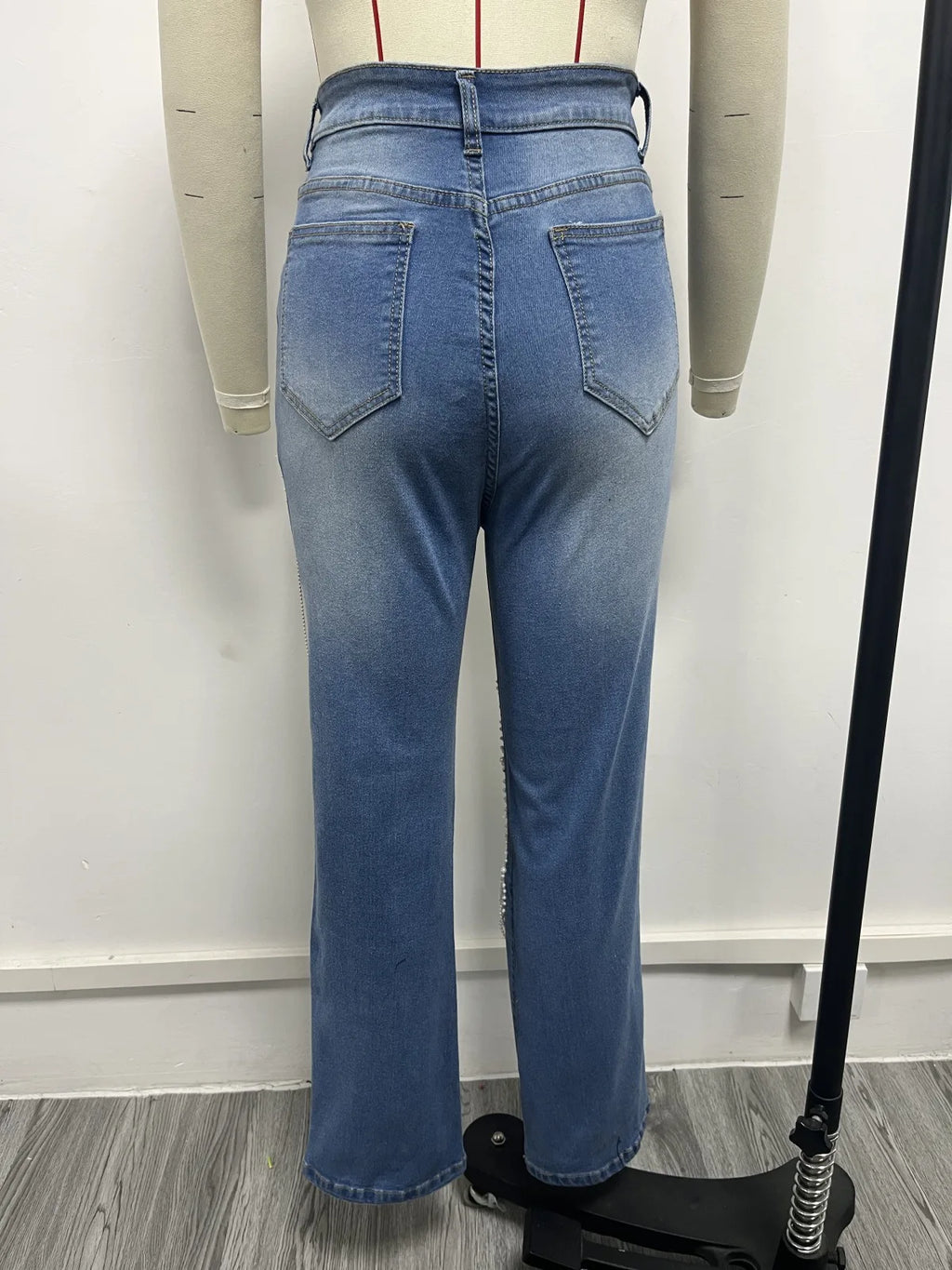 Women Diamonds Chain Stretch High Waist Jeans