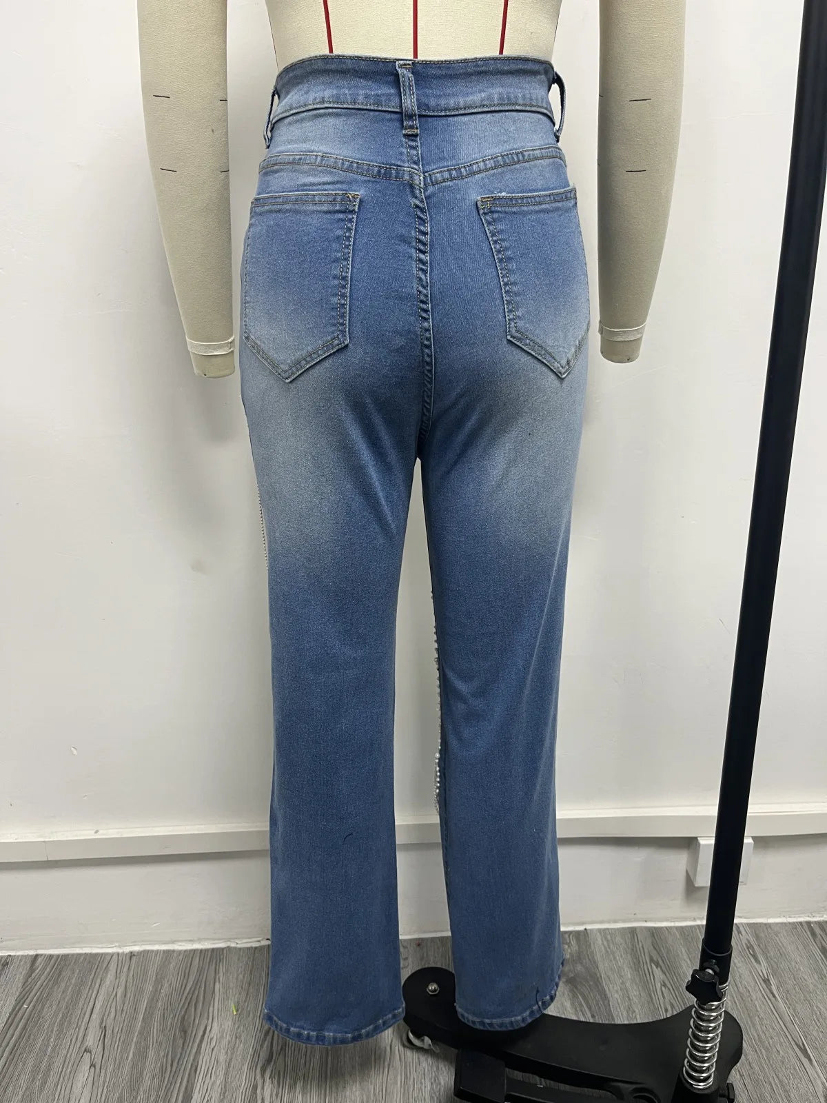 Women Diamonds Chain Stretch High Waist Jeans