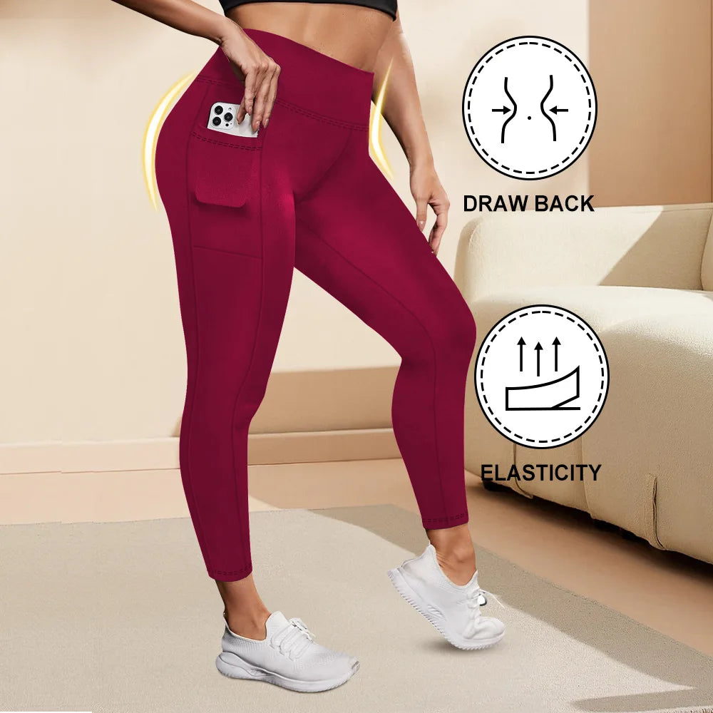 Women's High-Waisted  Butt-Lifting Leggings with Pockets Plus Size