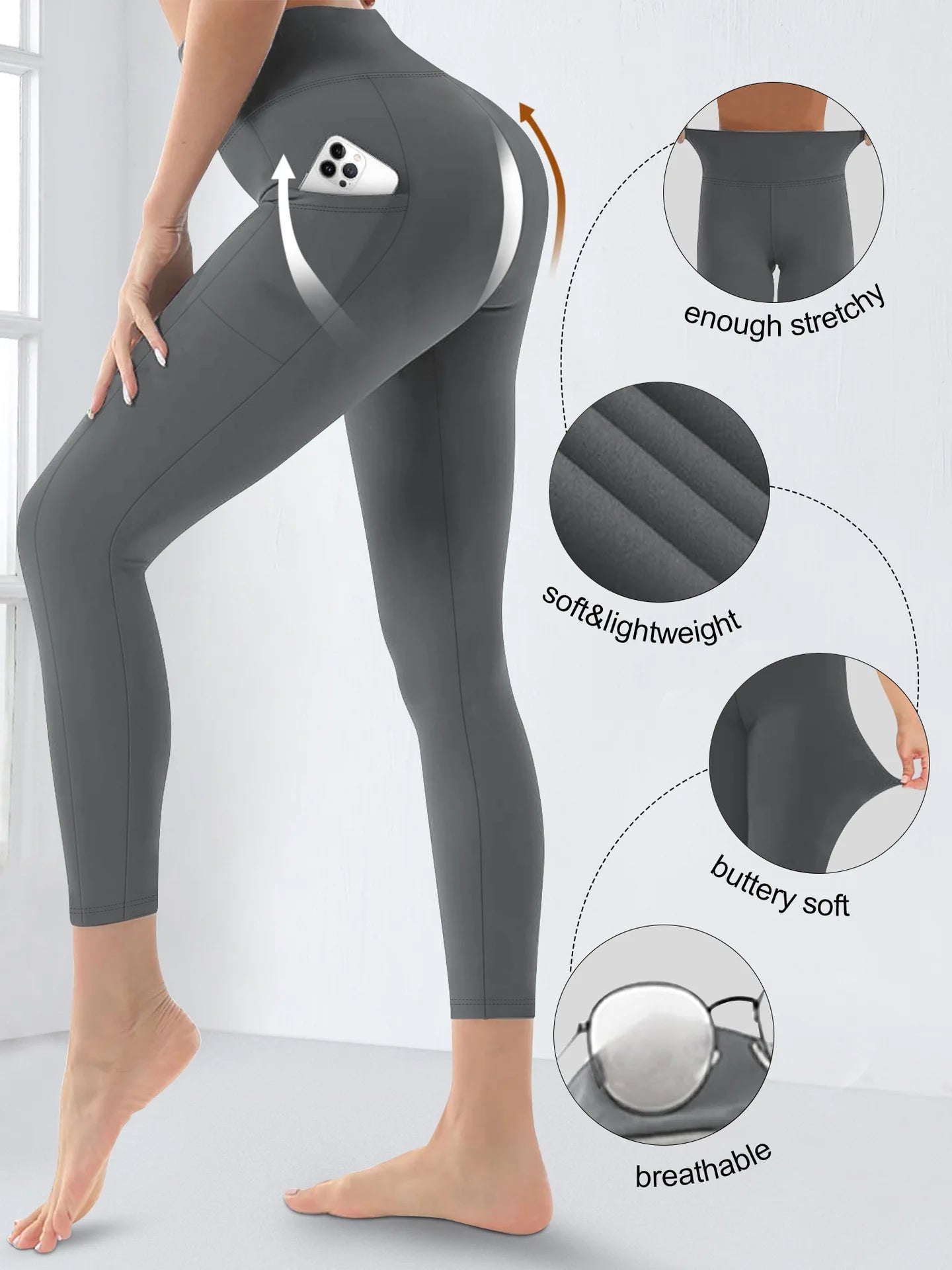 Women's High-Waisted  Butt-Lifting Leggings with Pockets Plus Size