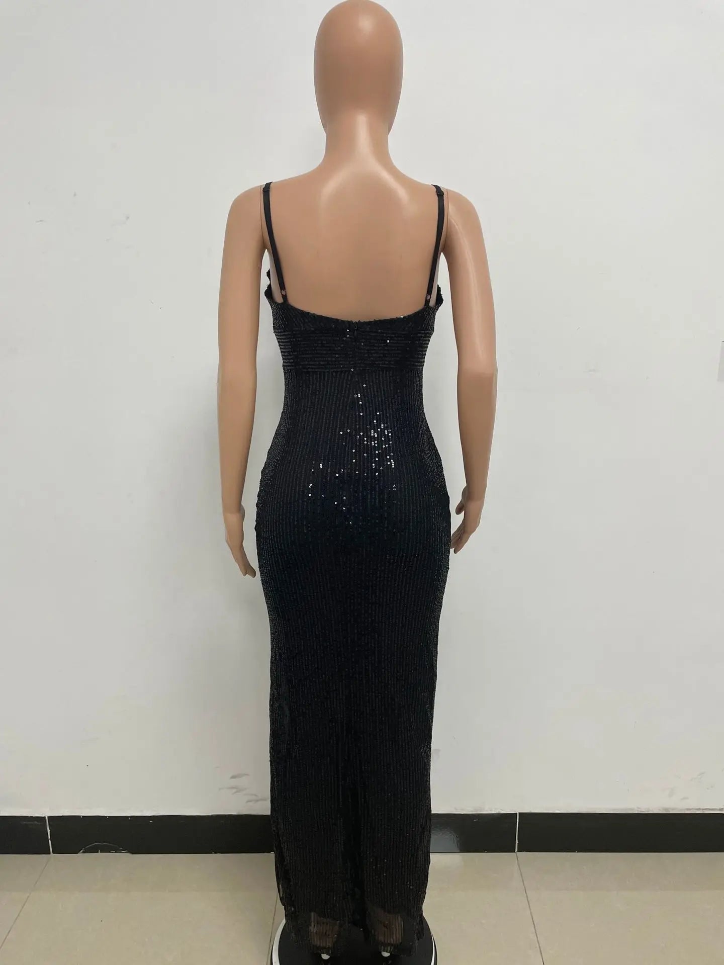Womens Criss-Cross Sequin Elegant Evening Dress