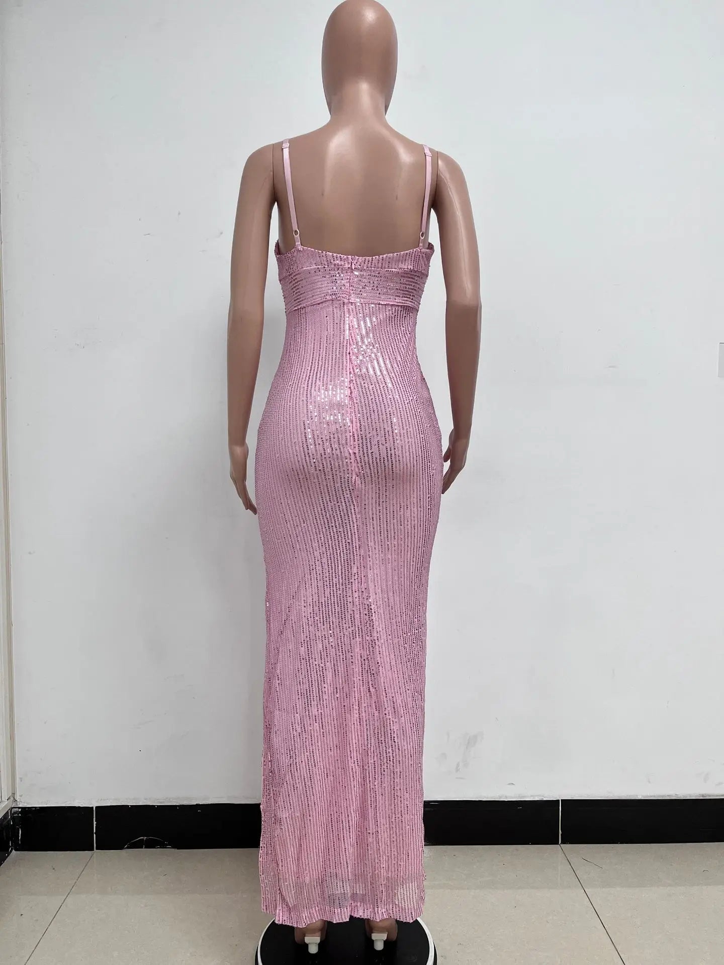 Womens Criss-Cross Sequin Elegant Evening Dress