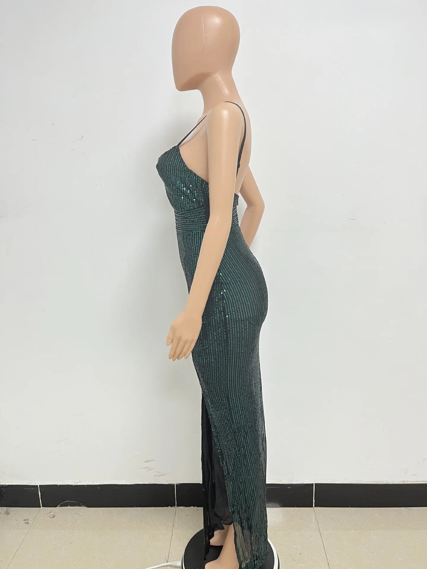 Womens Criss-Cross Sequin Elegant Evening Dress