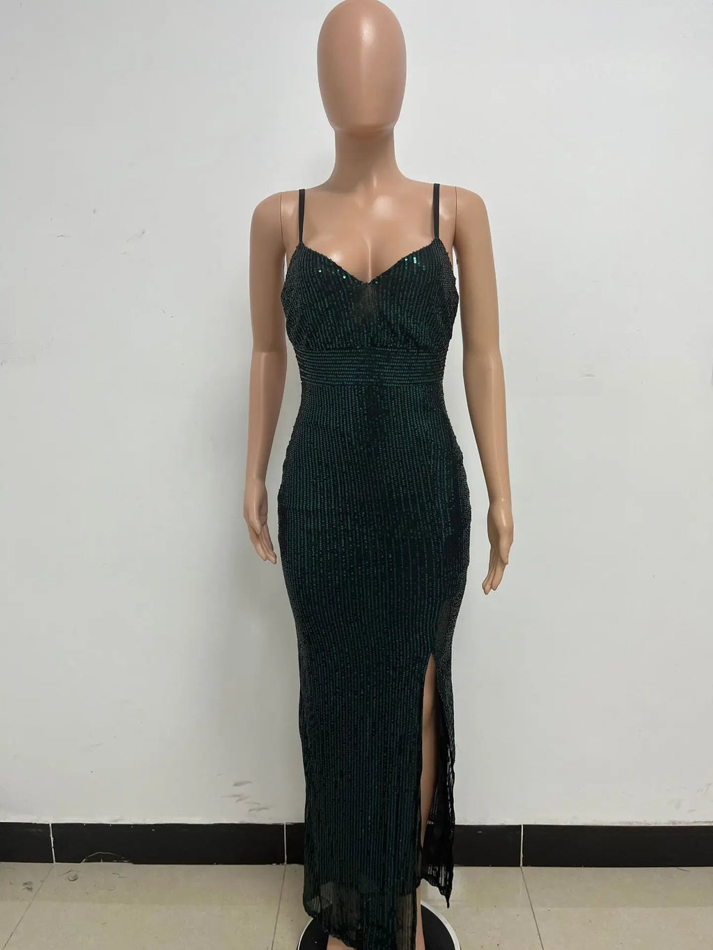 Womens Criss-Cross Sequin Elegant Evening Dress