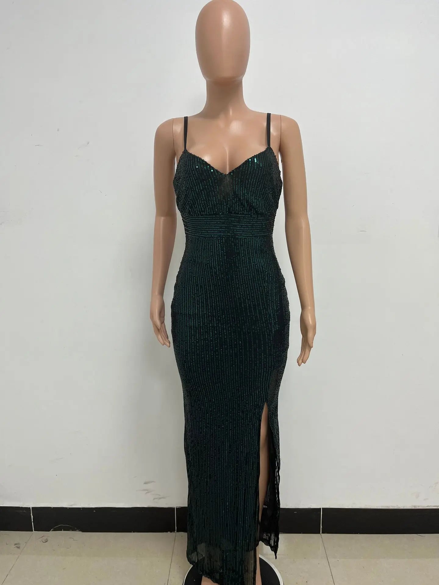 Womens Criss-Cross Sequin Elegant Evening Dress